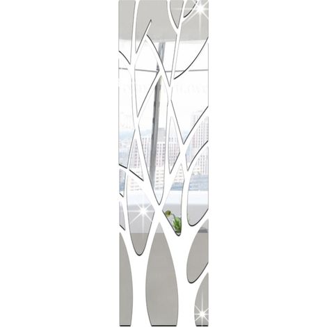 Autocollant mural de miroir 3D , autocollant de mur de miroir acrylique amovible auto-adhésif, bâton d'art mural pour la décoration de chambre à coucher de salon à la maison ，100x28cm(argent)