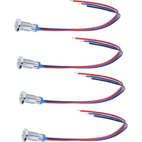 Lot de 4 voyants LED à cathode commune, composants de contrôle industriel, 8 mm, 110-220 V, rouge et bleu (1/5)