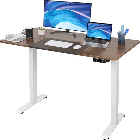Devoko Bureau Assis Debout Électrique Réglable en Hauteur 140x70x(72-116) cm, Panneau avec 4 Claviers à Mémoire Automatique, Cadre en Acier, Équipé du Système Anti-Collision, Marron