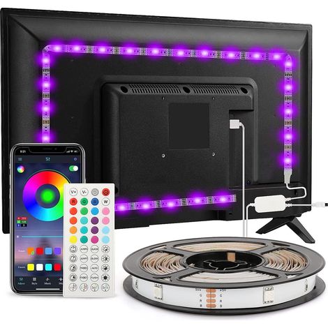 Ruban LED TV 3 m, Bande Lumineuse LED Rétroéclairage TV 40-65 in, 5050 RGB USB avec Télécommande, DIY, Rythme de Musique Contrôlé (1/5)