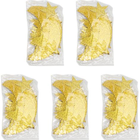 Guirlande Ramadan 5 Pièces Étoiles Croissants Doré Brillant, Décoration Murale Arbre Fenêtre, Ornement Festif Résistant et Raffiné pour Maison (1/5)