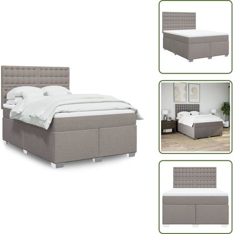 Tête de lit réglable - vidaXL Sommier à lattes de lit avec matelas Taupe 140x190 cm Tissu - Surmatelas confortable (1/5)