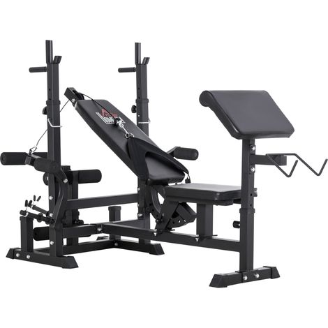 Panca da Palestra Regolabile con Supporto per Bilanciere 210x110x103-123 cm in Acciaio e PU Nero
