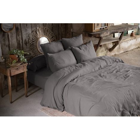 Housse de couette Double Gaze Coton Gaia Granit 260x240cm