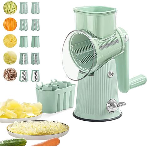 Grattugia per formaggio 5 in 1, grattugia rotante, a manovella, affettatrice per verdure e formaggio facile da pulire, gadget da cucina con scatola portaoggetti (1/5)