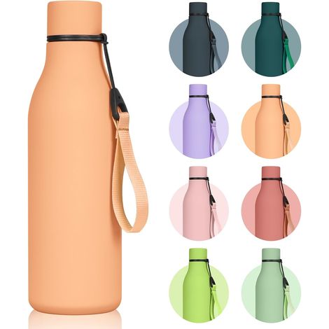 550ml Gourde Isotherme, Bouteille d'eau en Acier Inoxydable avec Sangle, Double Paroi Sous Vide Bouteille d'eau Isotherme au 24h Froid/12h Chaud (Rose Clair) (1/5)