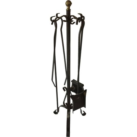 GRUPPO IN FERRO PORTA ATTREZZI DRITTO 4 PEZZI  CAMINO cm 30X 60  h CM 5 (1/2)