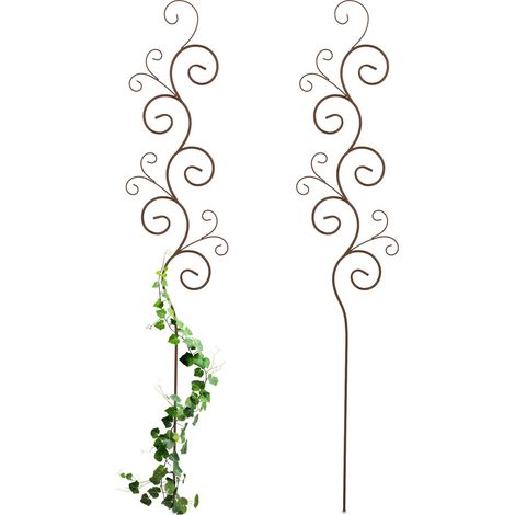 Relaxdays Tutor Plantas, Set de 2, Guías Trepadoras, Diseño Ondulado, 160 x 30 cm, Soportes Rosales, Metal, Marrón