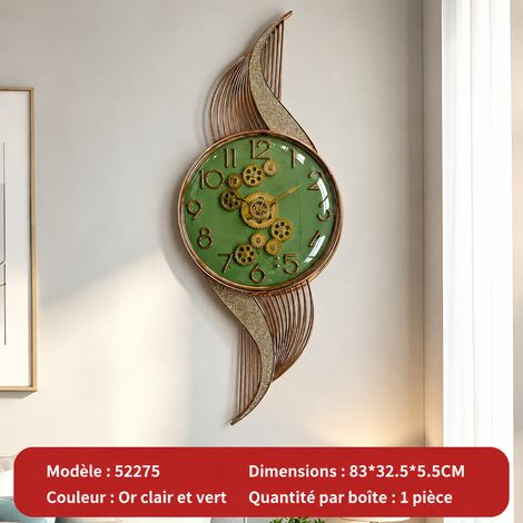 Horloge murale silencieuse vert clair et doré chiffres en relief verre bombé réf 0977 1 g – Livraison gratuite