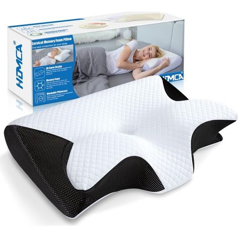 Ergonomic Cervical Pillow, 2 in 1 Memory Foam Neck Pillow, Cushion for Side and Back Sleeping, 60x40x12/14cm, Black (1/5)