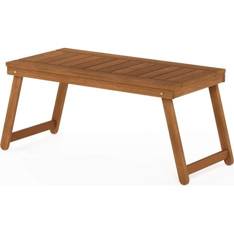 Table de Patio, Table d'Appoint Pliante d'Extérieur avec Plateau à Lattes, Table Basse, pour Intérieur, Balcon, Patio, Jardin, Véranda, Naturel (1/5)