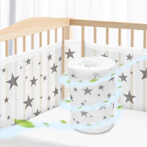 Tour de lit pour bébé - 340 x 30 cm / 160 x 30 cm, ajustable à la taille du lit - Maille respirante de haute qualité - Conception anti-pincement - Motif étoiles (1/4)