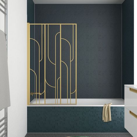 Parete vasca pieghevole 80x140cm Serigrafia Art Déco Arrotondata - Oro Spazzolato (1/5)