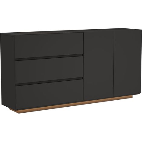 Buffet de Salon avec LED, Armoire de Rangement avec 2 Portes 3 Tiroirs, Buffet Salle a Manger Noir Moderne, pour Salon, Cuisine ou Entrée, Design Haut Brillant,160x35x76cm (1/5)