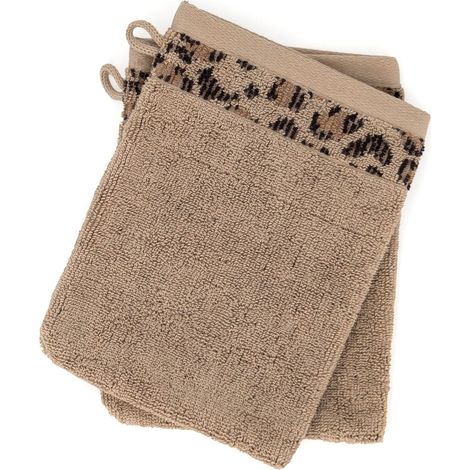 Lot de deux gants de toilette 16x21 cm pur coton collection WILD II jaune