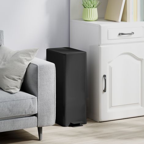 Pattumiera da 20 litri, coperchio con chiusura ammortizzata, scomparto per deodorante, antimpronta, acciaio inox, nera (1/5)