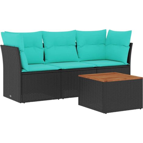 Set de sofás de jardín 4 pzas con cojines ratán sintético negro vidaXL