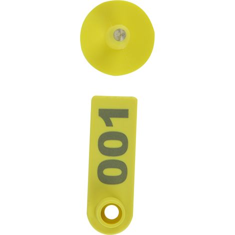 Etiqueta auricular de PVC para ganado vacuno, con bucle de precisión, numeración impresa del 1 al 100, para cabras, cerdos y ovejas (amarilla). (1/5)