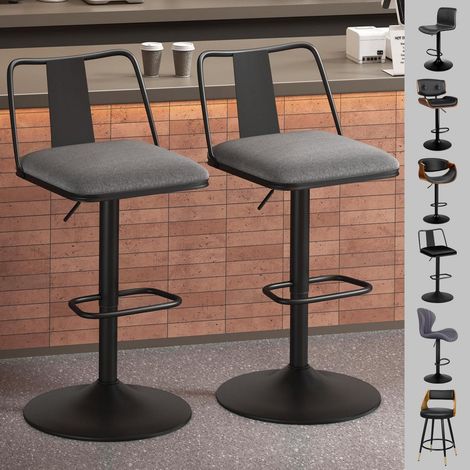 Lot de 2 tabourets de bar gris, réglables en hauteur, pivotants, confortables (1/5)