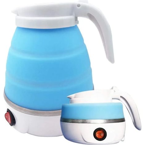 Kollapsibleer Wasserkocher, Camping-Wasserkocher Silikon-Wasserkocher Edelstahlboden Reise-Wasserkocher 0,6L geeignet für Camping oder Motorradreisen (Hellblau) (1/4)