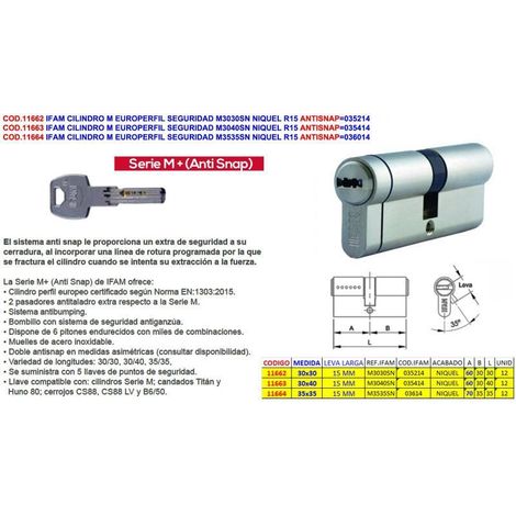 IFAM CILINDRO M EUROPERFIL SEGURID.M3030S NQ R15 ANTISNAP=035214