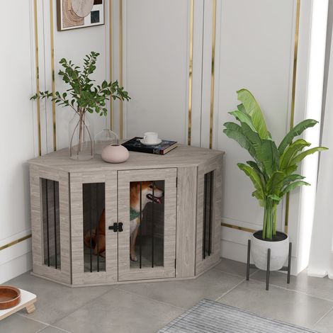 Gabbia per cani 104x55x63 cm in legno e metallo noce, design moderno da interno FloraGrace (1/5)