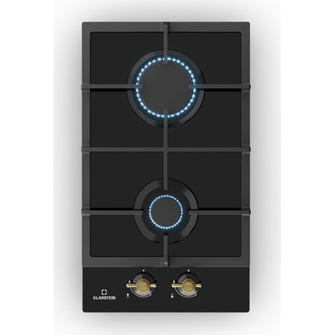 Klarstein – Plaque de cuisson à gaz encastrée 2 brûleurs Sabaf – Allumage électrique – Réglable pour gaz naturel et GPL – Acier inoxydable noir