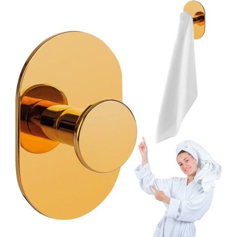 TOALLERO DE BAÑO CON GANCHO, autoadhesivo, de una sola pared, dorado (1/3)