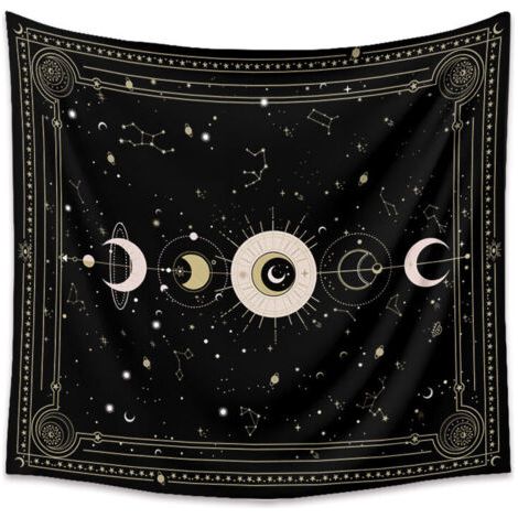 Ahlsen Wandteppich „Mysteriöser Sternenhimmel“ mit Tarotkartenmotiv – Schlafzimmerdekoration – Schwarz – 200 x 150 cm (1/5)