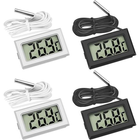 4er-Pack Kühlschrankthermometer, digitales LCD-Thermometer mit wasserdichter Sonde für Kühlschrank, Gefrierschrank und Aquarium (Set mit 2 schwarzen und 2 weißen Thermometern) (1/4)