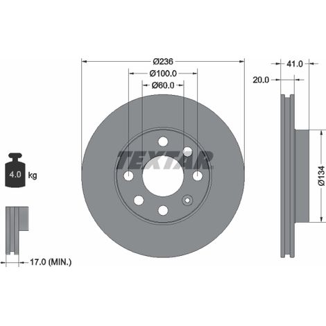 Lot de 2 Disques de frein Textar 92029603 BEDFORD 569031 569054 90008006