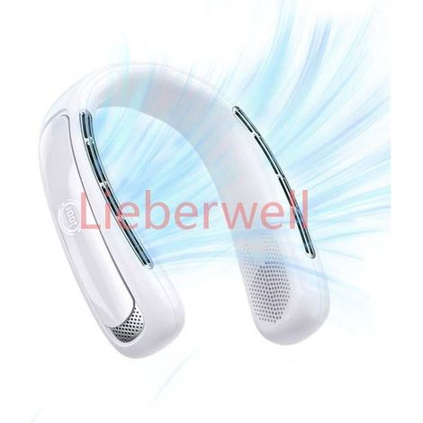 5 Speeds, LIEBERWELL Portable Neck Fan, White, 5-12 Hour Battery Life, Quiet 20 dB, LED Display, Adjustable Design for Travel and Office (1/5)