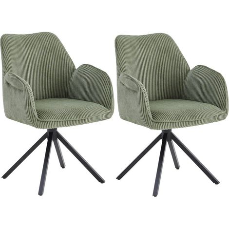 DELIA - Lot de 2 Fauteuils de table Pivotants Tissu Velours Côtelé Vert (1/5)
