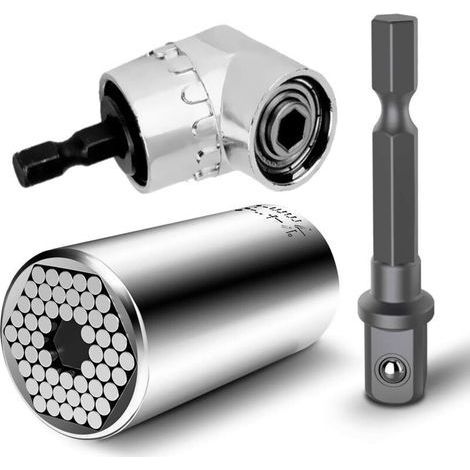 7mm-19mm Ratchet Universal Sockets Metric Wrench Power Drill Adapter and 105 Degree Right Angle Extension Electric Screwdriver (1/5)