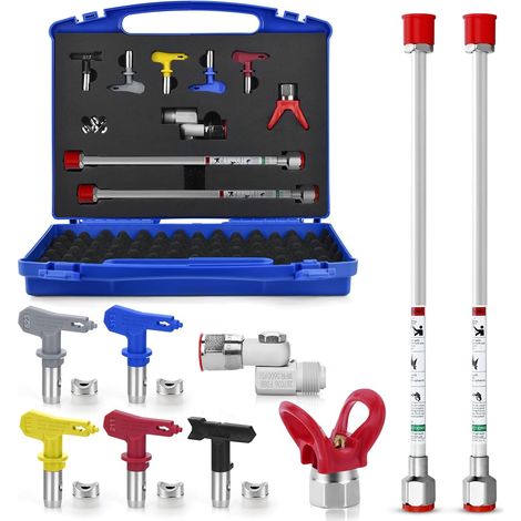 9PCS Airless Paint Sprayer Accessory Kit with 5 Reversible Airless Nozzles, 2 Extension Rods 30cm, 1 Nozzle Head Protector and 1 Rotary Joint (1/5)