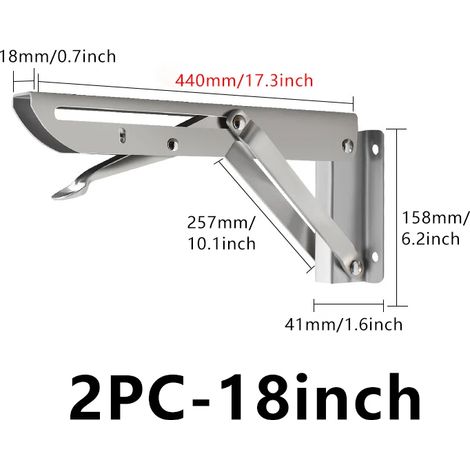 (2 pièces - 45,7 cm) 2 équerres pliantes en acier inoxydable brossé de 20,3 à 45,7 cm, étagère triangulaire, support robuste, banc mural réglable (1/5)
