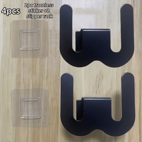 4pcs No-Drill Wall-Mounted Bathroom Shoe Rack & Slipper Organizer - 2 Traceless Adhesive Stickers + 2 Slipper Racks - Modern Stainless Steel Hooks with Adhesive for Easy Installation, Space-Saving Bat (1/5)