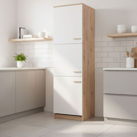 Despensa Saracena, Mueble de Cocina 5 Estantes, 3 Puertas, 6 Compartimentos, 60x58.5x216h cm Beige (1/5)