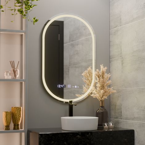 Miroir LED Ovale 60x80 Desembuage Horloge et Thermometre Gradable (1/5)