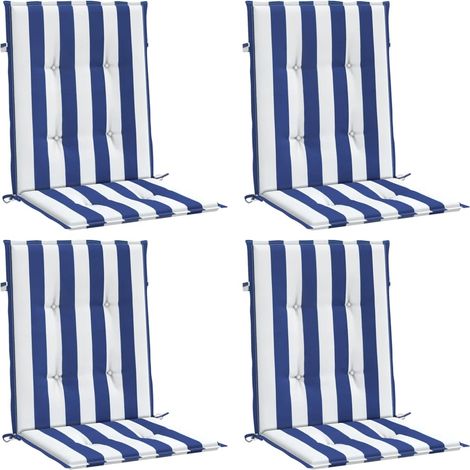 vidaXL Coussins de chaise à dossier bas lot de 4 rayures bleu et blanc