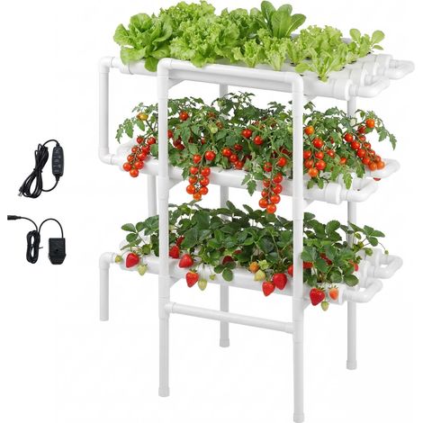 Kit de Culture Hydroponique NFT Système Hydroponique à 3 Niveaux avec 108 Emplacements de Plantation pour Jardin Intérieur Culture de Légumes Fruits Herbes, Tubes en PVC-U, Irrigation Programmée (1/5)