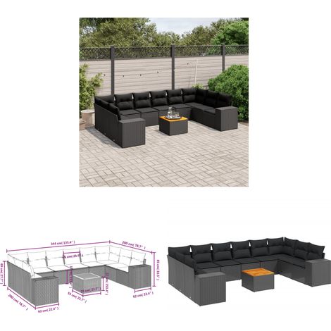 11-tlg. Garten-Sofagarnitur mit Kissen Schwarz Poly Rattan - Gartenmöbel - Esstischgarnituren - Outdoor Möbel - Lounge Set - Rattan Gartenmöbel - Home & Living