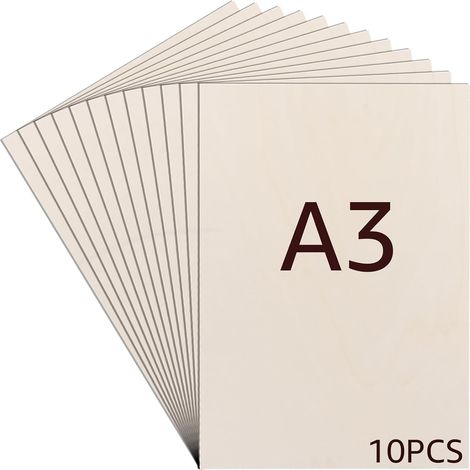 Lot de 10 plaques de contreplaqué A3 - 4 mm - Contreplaqué de bouleau - Découpes fines - Pour travaux manuels, découpes de bois - 420 x 300 mm (1/5)
