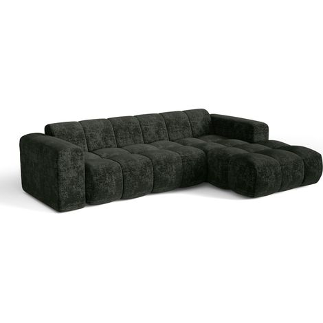 Canapé d'angle droit 5 places en velours gaufré gris anthracite BLOOM (1/5)