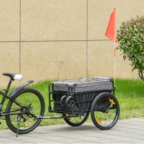 Rimorchio per bicicletta 2 in 1 in acciaio nero, ruote pneumatiche 20", 40 kg, 130 x 64 x 103 cm (1/5)