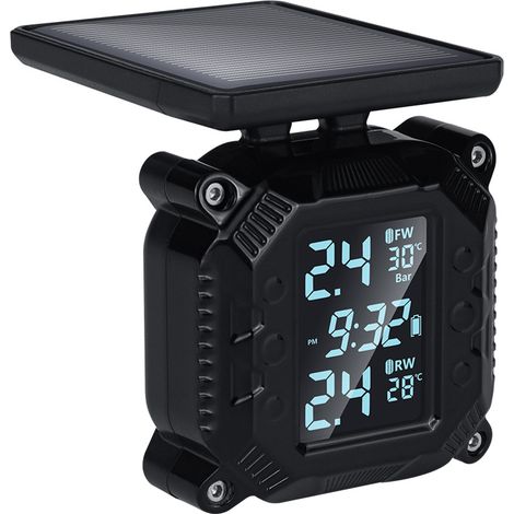 Moniteur de pression des pneus sans fil solaire Détecteur de pression des pneus de moto Système de surveillance Détecteur TPMS avec 2 capteurs externes étanches (1/5)