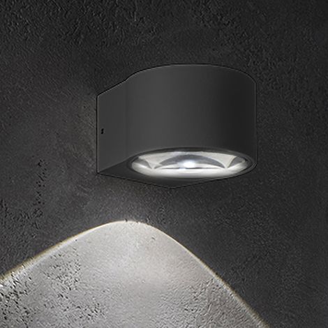 Lens Lampada da Parete LED IP65 per Esterni ed Interni in Alluminio Pressofuso Grigio Scuro 6W 3000K Design Moderno Compatta ed Elegante