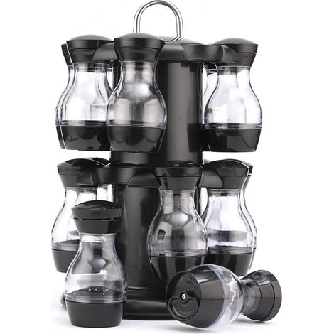 Rack À Épices Tournant - 2 Niveaux - 16 Bocaux En Verre - Poivre Sel Et Épices - Pour Cuisine Maison Ou Professionnelle - Lot De 1