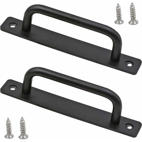Manija negra para puerta corrediza de granero, manija de aleación para puerta corrediza con tornillos, manija lisa para armarios, garajes, balcón, puerta corrediza de granero resistente - 2 piezas (1/5)