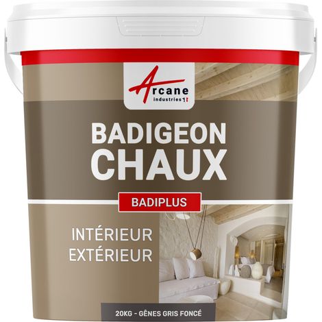 Badigeon à la chaux, décoration, intérieure et extérieur, maison : Badiplus - 20 kg (jusqu'à 100 m²) Gênes - Gris Foncé - ARCANE INDUSTRIES